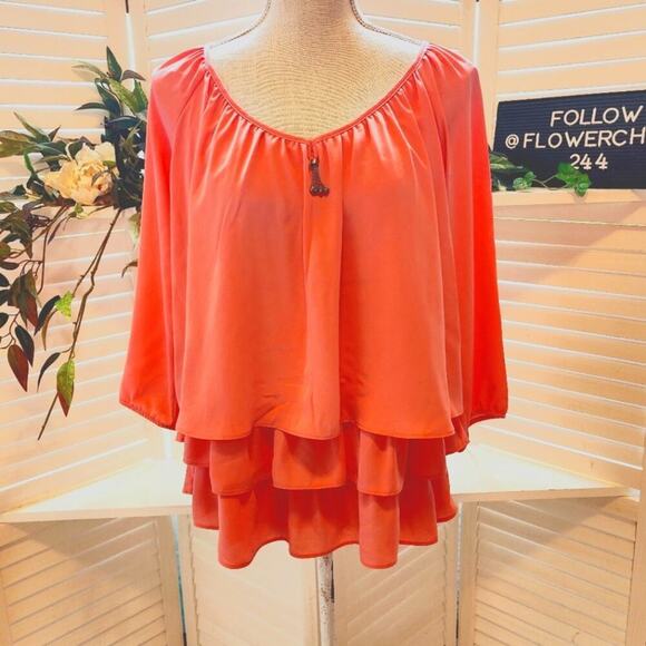JOSEPH RIBKOFF PEACH LAYERED BLOUSE SIZE 4 - Picture 1 of 6